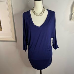 Johnny Womens Stretch Ruched Top 3/4 Sleeve Size L Purple